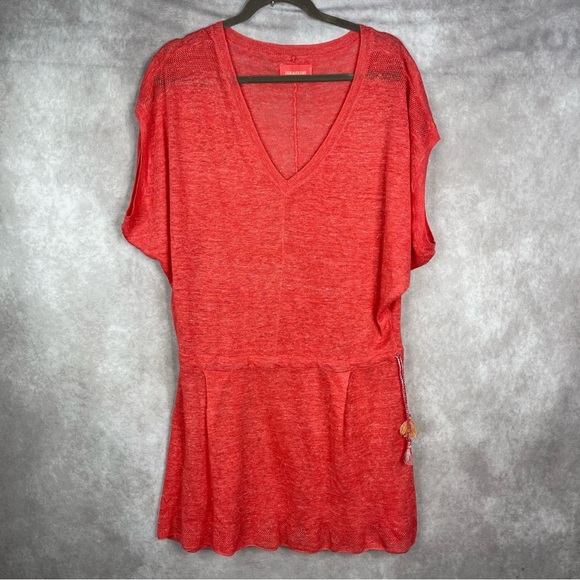 Zadig & Voltaire Linen Shee Knit Drop Waist Dress In Coral Women's Size S - Picture 1 of 7